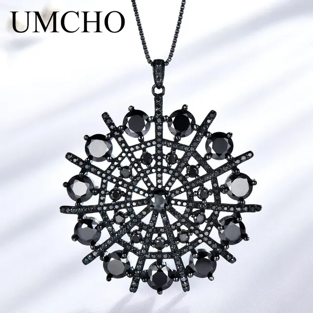  US $37.97 UMCHO Genuine Sterling Silver Jewelry Natural Gemstone Black Spinel Necklaces Pendants Party 
