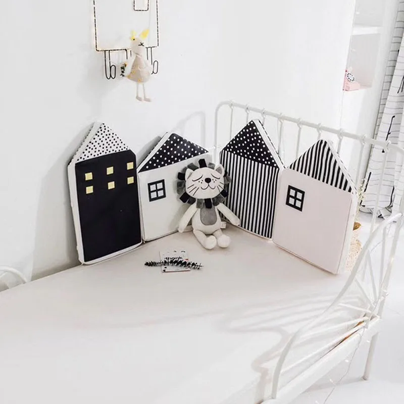 4pcs Set Nordic Style Baby Crib Bumper Soft Cotton House Shaped