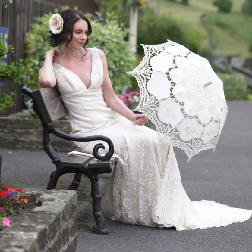 hot Battenburg Lace Parasol and Fan set Wedding Umbrella Fan Set Lace And Wedding Umbrella Parasol