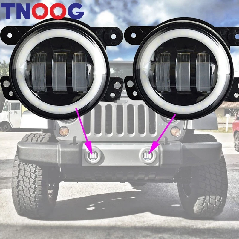 4 Inch LED Fog Lights with Halo for Jeep Wrangler JK JKU TJ LJ Led Fog
