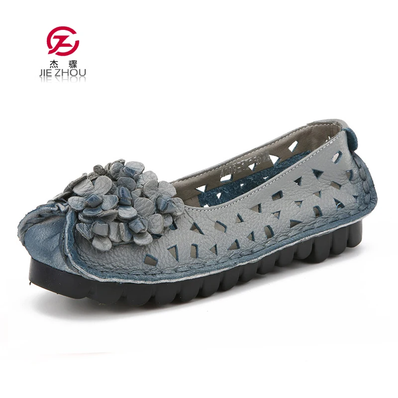 

Summer Shoes Woman Genuine Leather Flat Sandals Handmade Flower Comfortable Retro Style Women Sandals zapatos de mujer