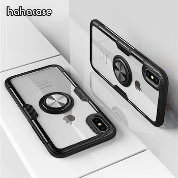 

100pcs Transparent Car Magnet Finger Ring Case For iPhone XS Max XR X 8 7 6 6S Plus Anti-Scratch Kickstand Soft TPU Edge Cover