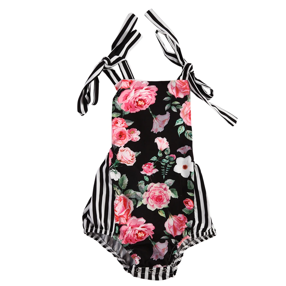 

Baby Girls Flower Printed Romper Girl Baby Costumes Clothes Backless Sleeveless Suspenders Jumpsuit Photo Props For 6-18M