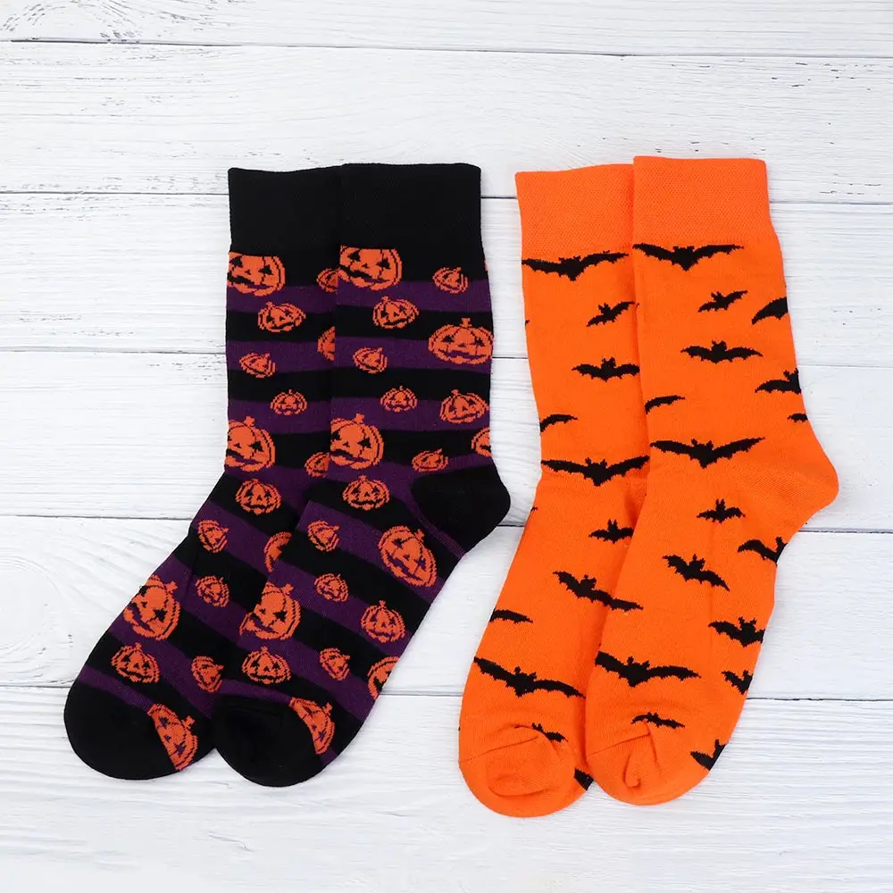 Зимние теплые носки с героями мультфильмов; мужские хлопчатобумажные носки на Хэллоуин с изображением летучих мышей и тыквы в стиле Харадзюку; вечерние носки для костюмированной вечеринки