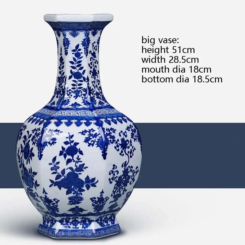 Керамическая Сине белая фарфоровая антикварная ваза Jingdezhen Цветочная композиция