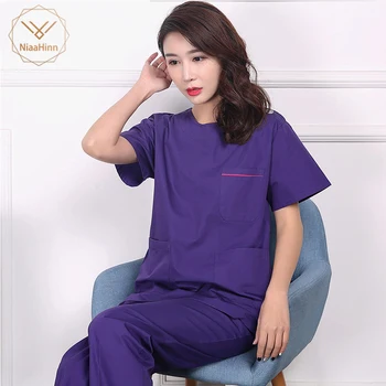 

Unisex Purple coat high quality Medical Surgical cotton pharmacy doctor nurse uniform scrub sets beauty salon sets spa uniform