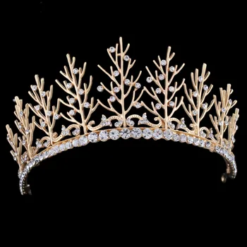

Rhinestone Crown Gold Color Tiara Tree Branch Hot European Designs Fashion Wedding Hairband Hair Accessories Bridal Jewelry