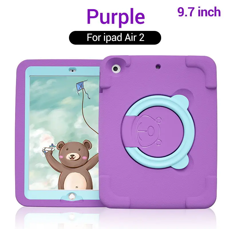 PZOZ Mooie veilige hoes voor iPad Air 2 Pro 9.7 inch Mini 1 2 3 4 5 Houder EVA hoes Druppelbestendig Schokbestendig Kinderen Zacht Niet-toxisch Kindercasus Stentkoffer Vouw Folio Koffer Beschermend omhulsel - Цвет: Air 2 Purple