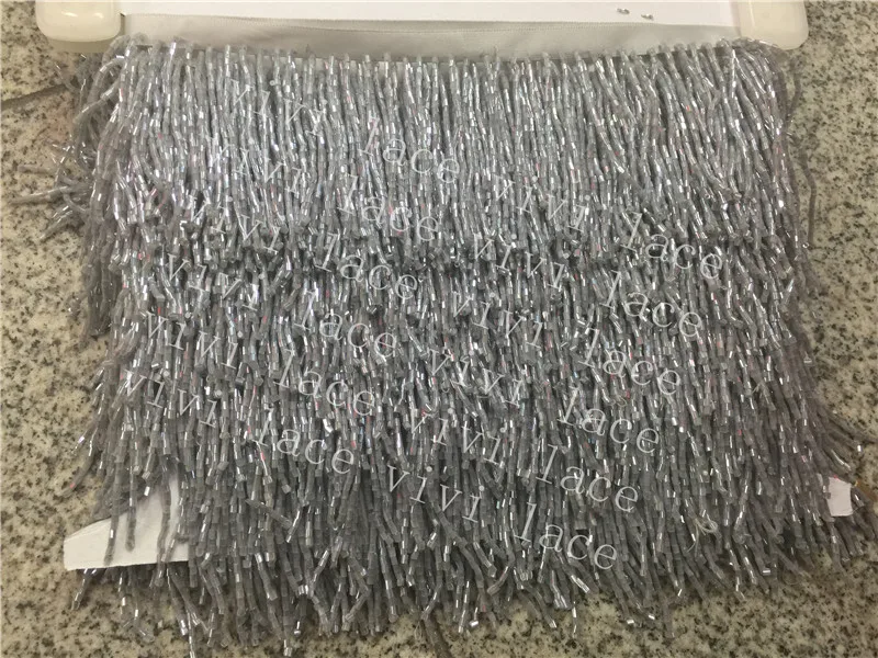 cheap yy0020# 10 yards bag grey ribbon long tube beads tassel fringe 6 7 cm width for sawing wedding fashion designer bridal gown