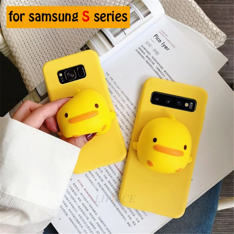 ソフト 3d 黄色アヒルシリコンケースのために Samsung Galaxy S10 E プラス S10e S9 S8 S7 S6 エッジ S4 S5 Neo スタンドかわいいバックカバー Coque Phone Case Covers Aliexpress