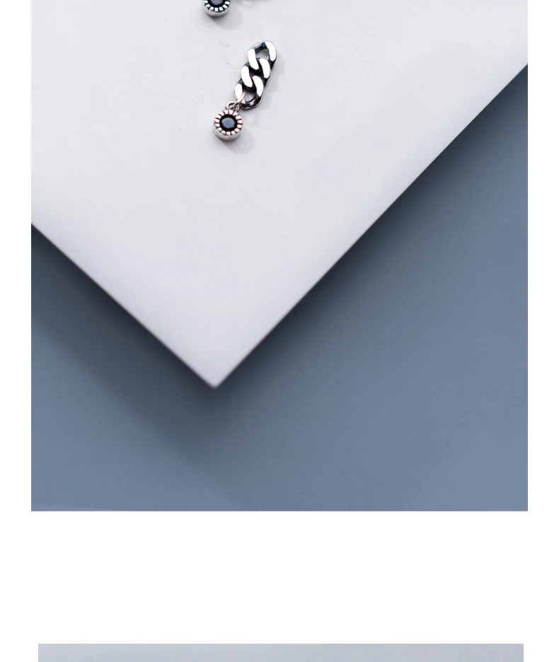MloveAcc Панк Черные CZ серьги винтажные 925 пробы серебряные серьги-гвоздики в форме большой цепочки для женщин
