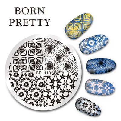 BORN PRETTY 5.5 см Круглый Ногтей Штамп Штамповка Плиты Шаблона Набор Милый Цветок Животное Розовое Кружево Изображения Маникюр Пластины BP91-110 - Цвет: BP-110