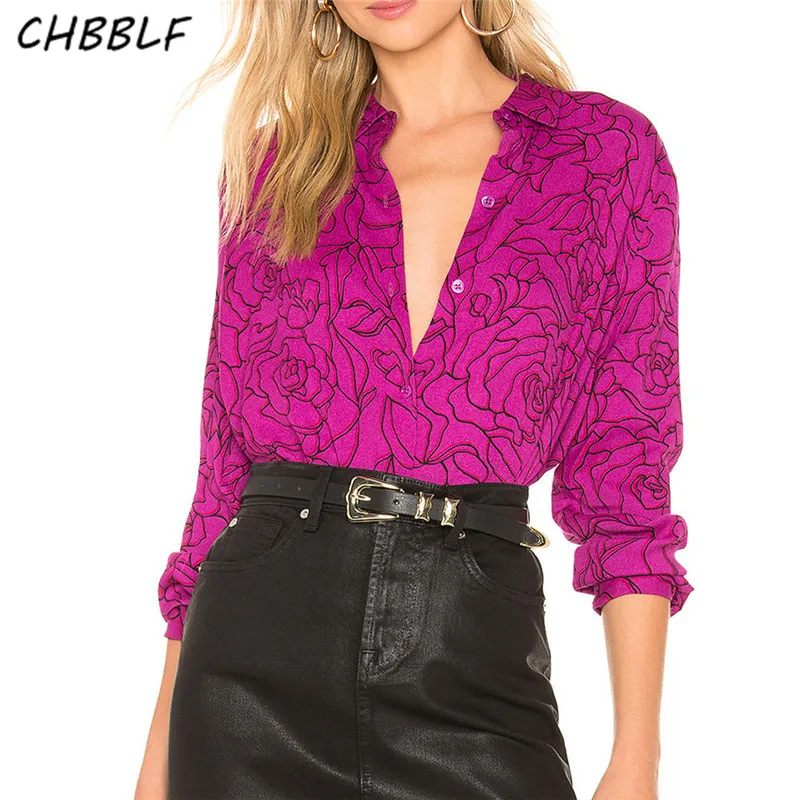 

CHBBLF women flower blouse long sleeve turn down collar shirt female fashion stylish tops blusas DFD8862
