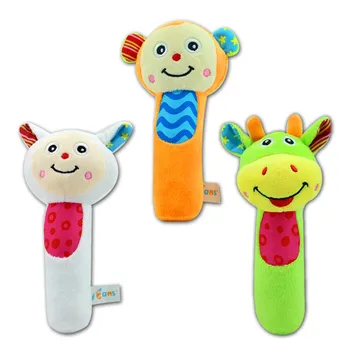 

Baby Rattle Cartoon Hand Bells Music Rattle Kids Bed Stroller Sheep Dog Monkey Donkey Cattle Animal Plush Toys