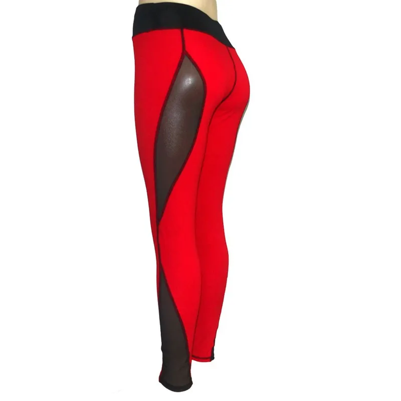 Сексуальные красные штаны для йоги, женские сетчатые Лоскутные Колготки для спортзала, леггинсы, спортивная одежда для фитнеса, эластичные брюки, спортивные Леггинсы для тренировок