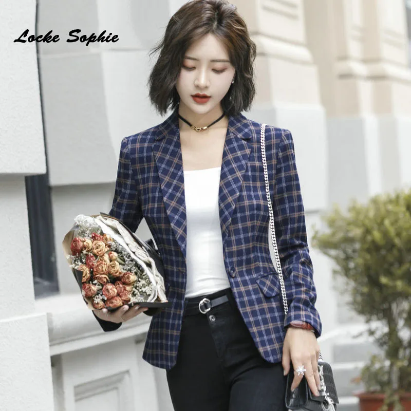 1pcs Women Plus size Slim fit Blazers coats 2019 Spring cotton blend plaid Suits jackets ladies Skinny office Blazers Suits coat 1pcs Women Plus size Slim fit Blazers coats 2019 Spring cotton blend plaid Suits jackets ladies Skinny office Blazers Suits coat