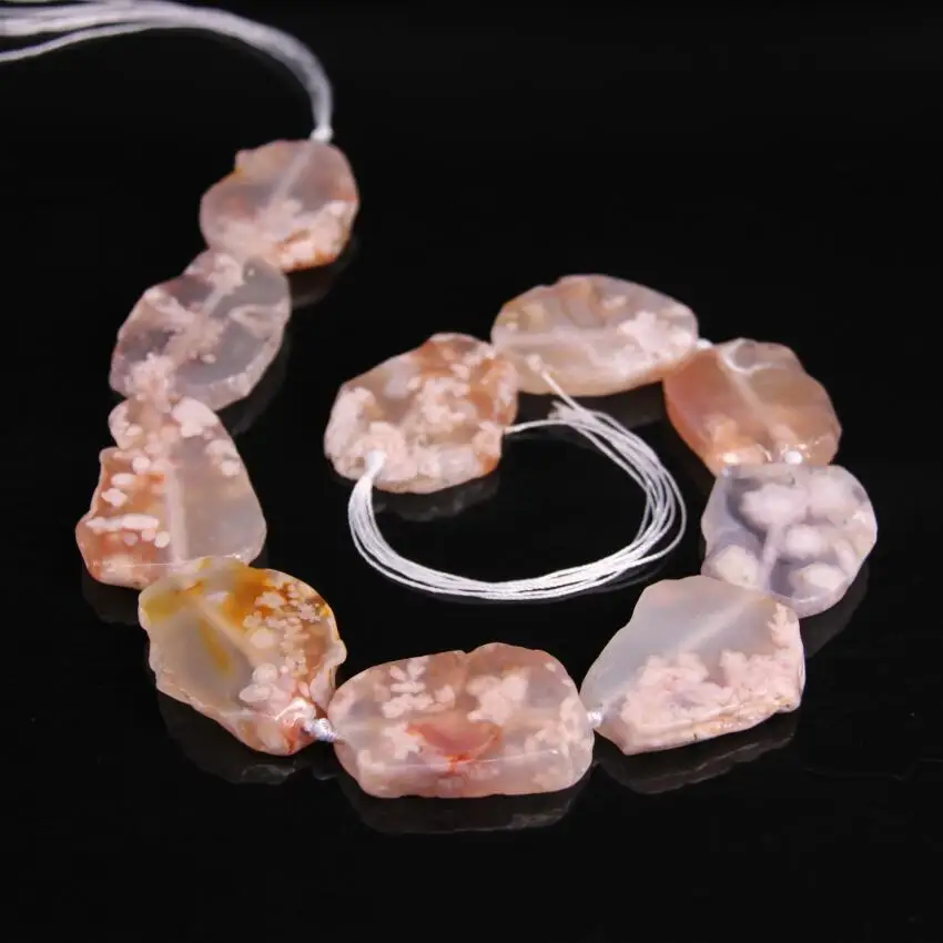 

15.5"/strand Natural Sakura Stone Gems Slab Nugget Loose Beads,Raw Cherry Blossom Aagtes Slice Pendants Jewelry Making