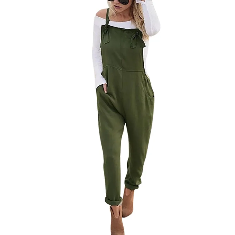 2018 Rompers Womens Autumn Jumpsuits Casual Vintage Sleeveless Backless Casual Loose Solid Overalls Strapless Paysuits Plus Size Jumpsuits and Playsuits