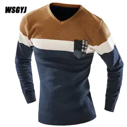 Свитер Для мужчин 2017 Для мужчин модные разноцветные свитер Для мужчин досуг тонкий тянуть Homme v-образным вырезом с длинными рукавами