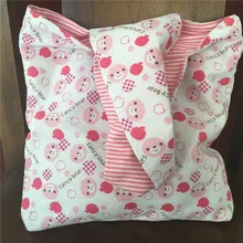 Yile вручную двусторонняя из хлопка и льна эко многоразовая сумка для покупок с короткими ручками, сумка на запястье или розовая футболка с мишкой и розовые В Полоску Новинка