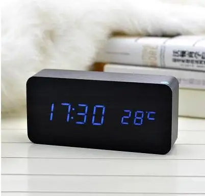Светодиодный деревянный куб часы Голосовое управление электронные настольные часы светодиодный цифровой настольные часы Nixie для детей прикроватный будильник - Цвет: wooden blue
