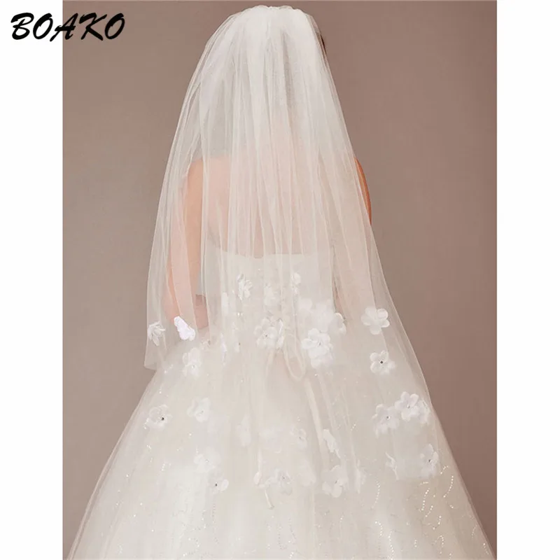 BOAKO 2019 Short Wedding Veils With Embroidered Petals 2 Layer 1.2M Cheap Ivory Flower Bridal Veil Mantilla Wedding Accessories BOAKO 2019 Short Wedding Veils With Embroidered Petals 2 Layer 1.2M Cheap Ivory Flower Bridal Veil Mantilla Wedding Accessories