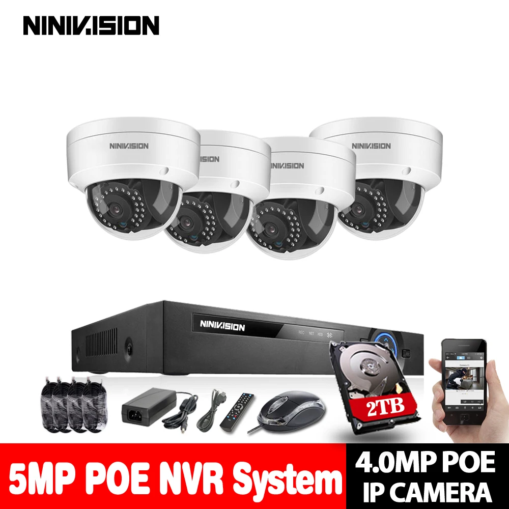 5MP H.265 IEEE802.3af 48В PoE CCTV система 4CH HDMI IR Vandalproof Водонепроницаемая HD POE 4.0MP IP камера Plug Play
