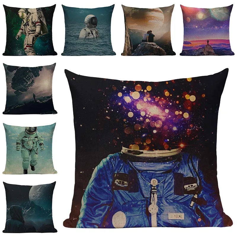 Space Astronaut Printed Cushion Cover Cotton Linen Pillow Cases Sofa Decorative Cushions Chair birthday party Decor