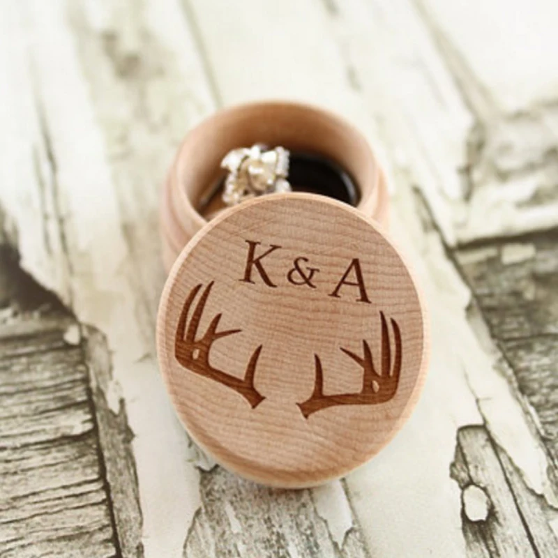 

Personalized antlers ring box with initial ,Rustic Wood Ring Bearer Box, Rustic Wedding Vintage Wooden box Gift box