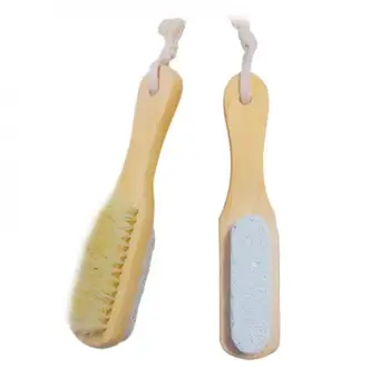 

Hot sale Natural Handle Bristle Pumice Stone Rub Feet Foot Exfoliating Dead Skin Remover Spa Massager Wooden Brush SY17D5