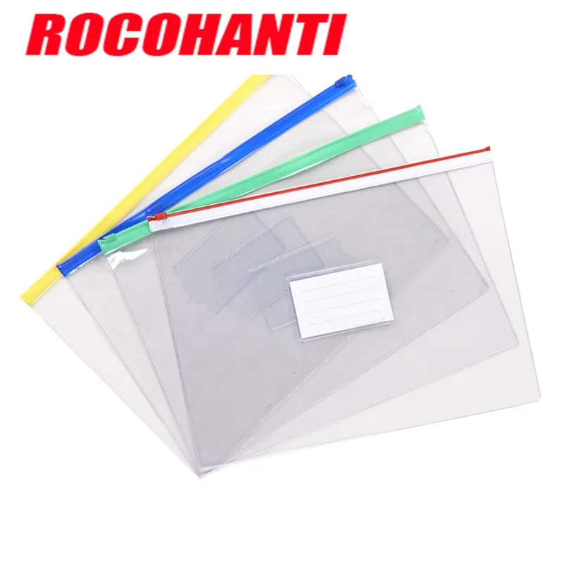 

50x Custom Half Clear / Half Frosted Waterproof Plastic Pocket Documents Card Holder Zipper File Folder Bag Mixed Color A4/A5/A6