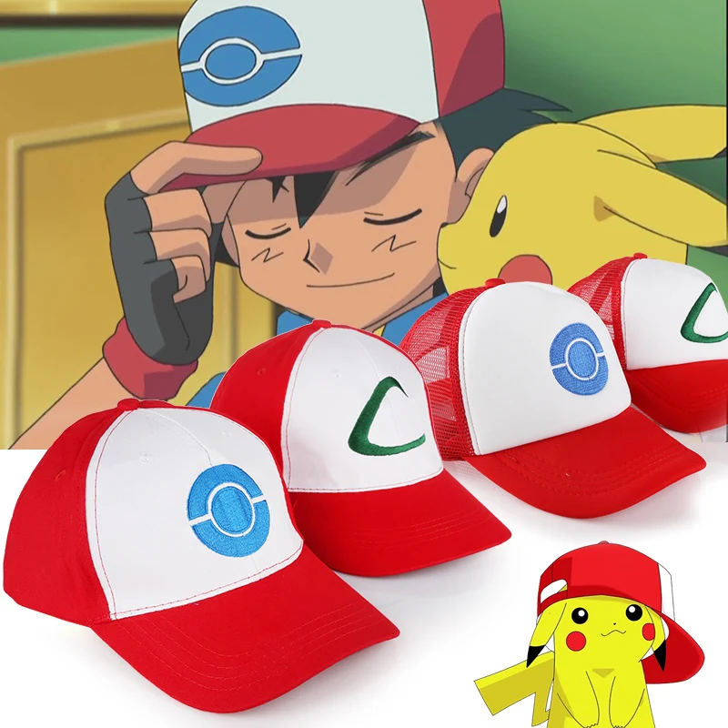 pokemon go Cosplay Costume props 2 Style to Choose Anime POKEMON Ash Ketchum Adjustable Curved Visor Hat Baseball Cap