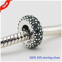 Подходит Пандора браслеты абстрактные серебряные бусины с зеленым фианитом Летний стиль 925 пробы Серебряные Подвески DIY