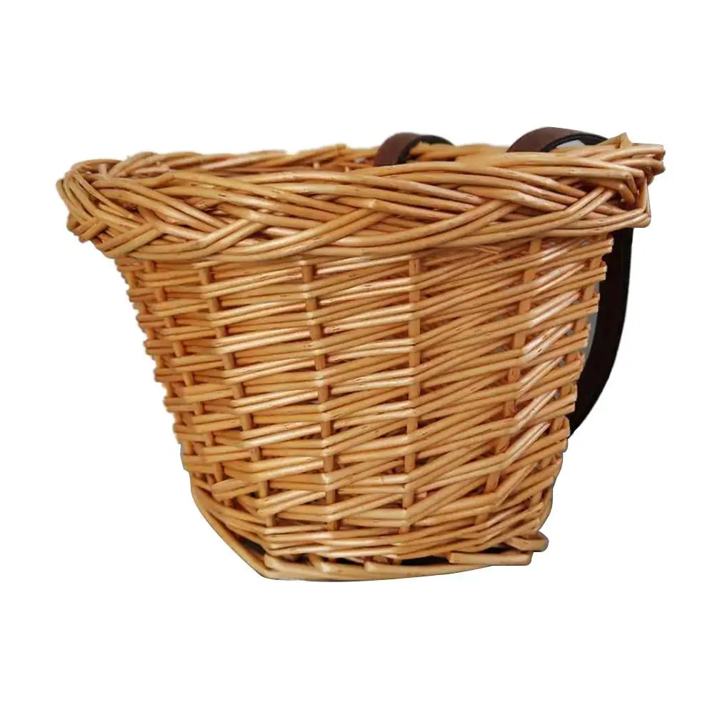 Sale Bicycle Wicker Front Basket Retro Handmade With Leather Straps Brown Handle Waterproof Outdoor Cycling Accessories 1 Sale Bicycle Wicker Front Basket Retro Handmade With Leather Straps Brown Handle Waterproof Outdoor Cycling Accessories 1