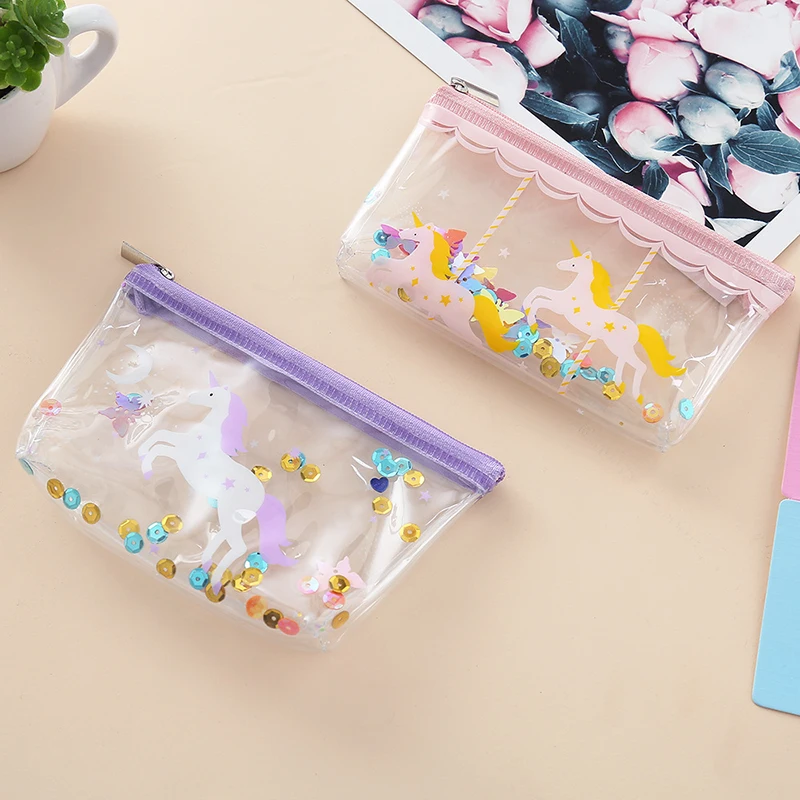 Monederos de monedas de caballo de cuerno para niñas con cremallera Mini bolsa de dibujos animados cartera transparente portatarjetas de tarjeta de crédito Cambio de dibujos animados bolsa para niños Niña regalo