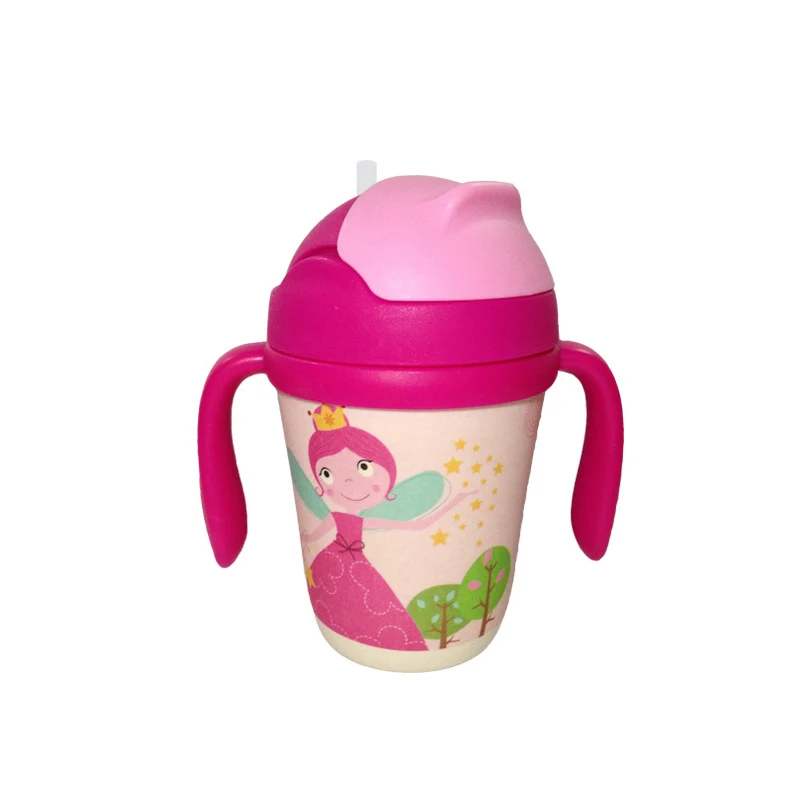 Baby Bamboo Fiber Training Cup Child Cute Handle Drink Kettle Toddler Soft Straw Bottle Infant Health Leak-Proof Drinking MY0034 (2)