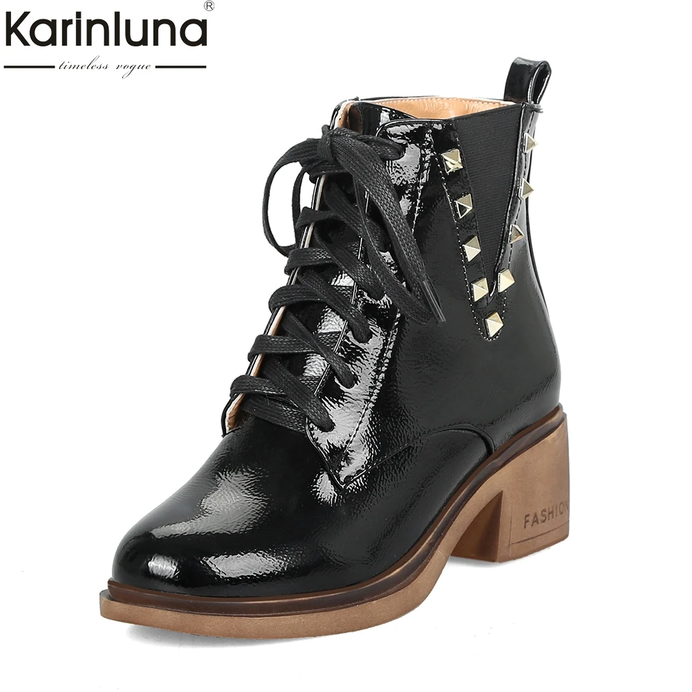 

karinluna plus Size 34-43 top quality shoelaces boots woman shoes casual wholesale ankle boots shoes woman western boots