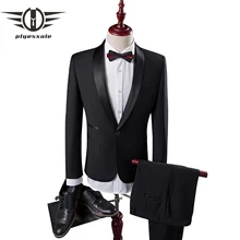 Plyesxale костюм для мужчин шаль воротник Жених Свадебные костюмы для мужчин мужской свадебный костюм бренд Slim Fit мужской деловой костюм Q85