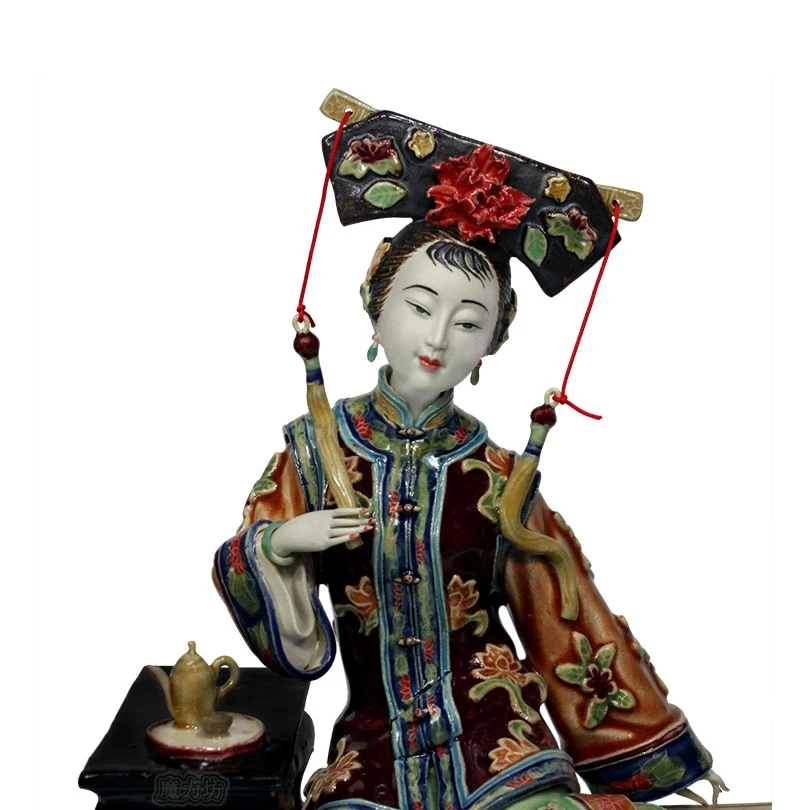 Antiguo chino señora estatua de cerámica figura artesanía coleccionable porcelana figurita Vintage decoración del hogar