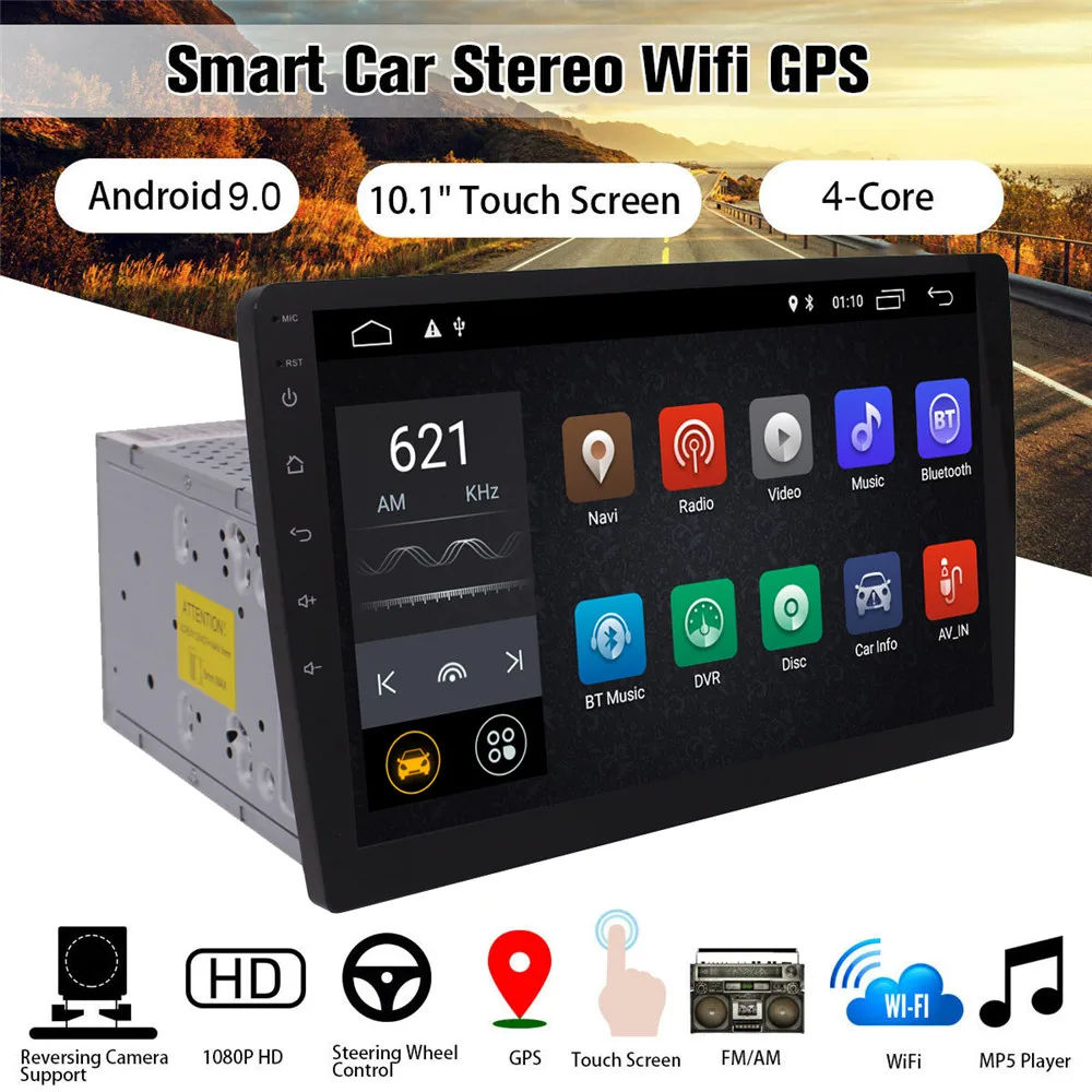 

2 Din Android 9.1 Car Multimedia player Autoradio 10.1'' Touch Screen Car Stereo GPS Bluetooth FM AM WIFI Audio Radio Player