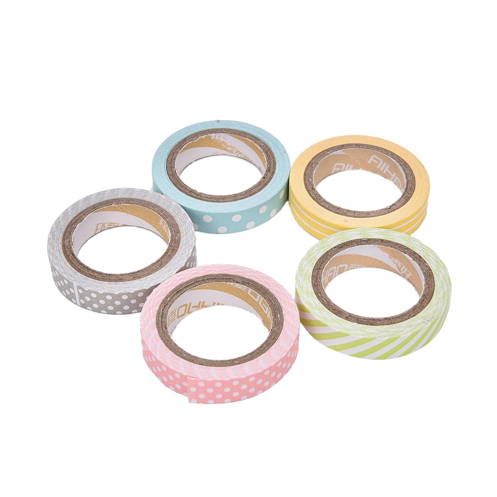 5PCS/Pack Candy Color Rainbow Striped Dots Washi Tape DIY Decorative