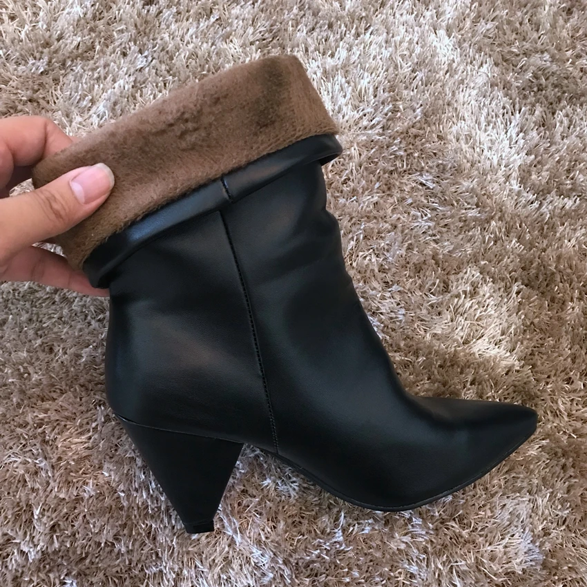 US $25.52 71% OFF|9CM Women Leather Boots Ladies Black Mid Calf High Heel Boots Womens Faux Fur Winter Snow Shoes Woman Boot High Heels Shoe in US $25.52 71% OFF|9CM Women Leather Boots Ladies Black Mid Calf High Heel Boots Womens Faux Fur Winter Snow Shoes Woman Boot High Heels Shoe in