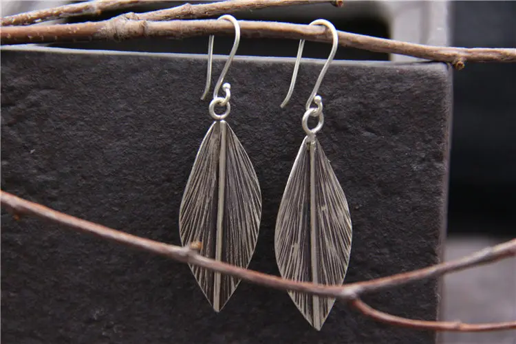

Uglyless Real S925 Vulcanized Thai Silver Handmade Leaves Earrings for Women Vintage Ethnic Fine Jewelry Exotic Bohemian Brincos