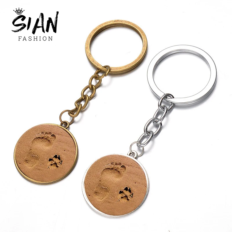 

SIAN Fashion Cute Sand Footprint and Paw Keychain Dog Paw Printed Glass Cabochon Key Chain Handicrafts Dog Lover Friendship Gift