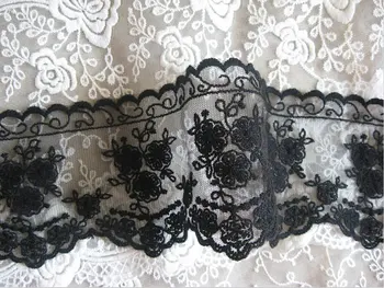 

Black Lace Trim, Embroidered Floral lace, retro Scalloped lace 10yards