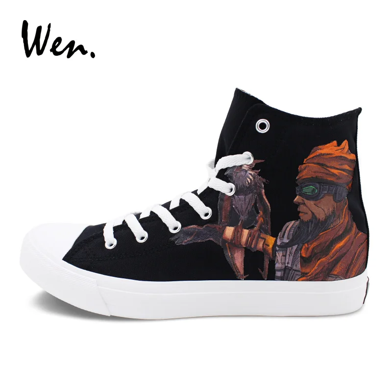 

Wen Men Women Sneakers Black High Tops Flat Design Hand Painted Canvas Shoes Borderlands Mordecai Graffiti Shoes Laced Plimsolls