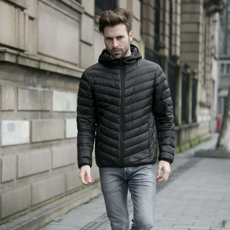 Новые осенние мужские куртки с капюшоном модные тонкие легкие переносные зимние теплые пальто с капюшоном Мужские повседневные тонкие пальто