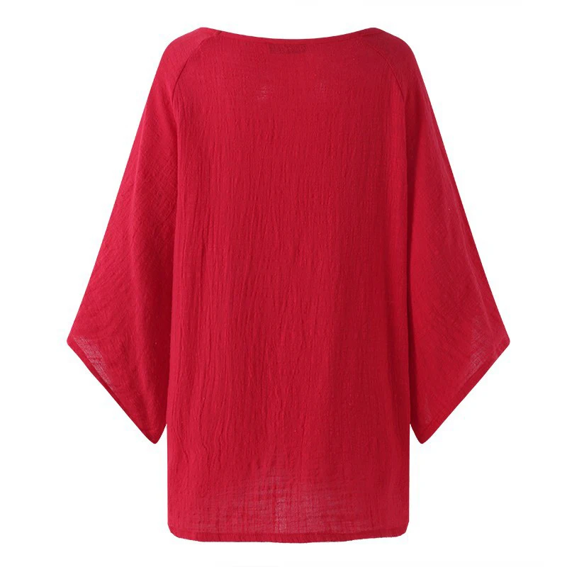 Cotton Linen Casual O-Neck Long Loose Sleeve Blouse Ladies 2018 Women Oversize Batwing Sleeve Tops Loose Solid Blouse Plus Size
