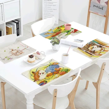 

42*32cm Cartoon Frogs Dogs Ducks Kitchen Decor Banquet Dinner Tableware Napkins Summer Table Napkin With Lovely Painting Pattern
