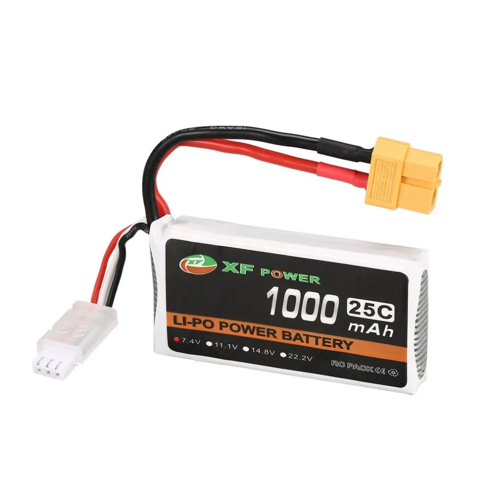 

XF POWER 7.4V 1000mAh 25C 2S 2S1P Lipo Battery XT60 Plug Rechargeable For RC FPV Racing Drone Helicopter Car Boat Model